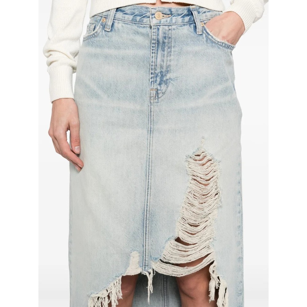 7 For All Mankind Distressed Asymmetrical Denim Maxi Skirt Size 27 - Picture 2 of 13